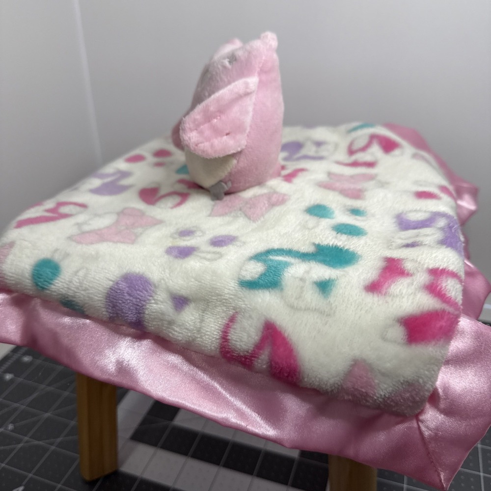 Lightning Bug Pink White Teal Owl Fox Security Blanket Satin Back Baby Lovey 13" - Picture 4 of 10